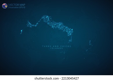 Business map of Turks and Caicos Islands modern design with abstract digital technology mesh polygonal shapes on dark blue background. Vector Illustration EPS10.