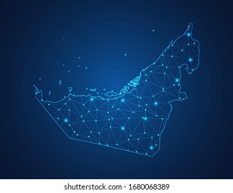 Business map of United Arab Emirates modern design with polygonal shapes on dark blue background, simple vector illustration for web sitedesign, digital technology concept.