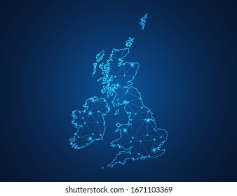 Business map of United Kingdom (UK) modern design with polygonal shapes on dark blue background, simple vector illustration for web sitedesign, digital technology concept.