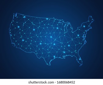 Mapa de negocios de los Estados Unidos de América (EE.UU.) diseño moderno con formas polígonales sobre fondo azul oscuro, simple ilustración vectorial para el diseño de sitios web, concepto de tecnología digital.