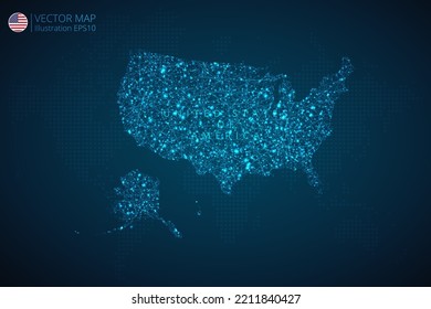 Business map of United States of America modern design with abstract digital technology mesh polygonal shapes on dark blue background. Vector Illustration EPS10.