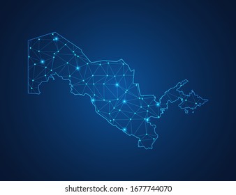 Business map of Uzbekistan modern design with polygonal shapes on dark blue background, simple vector illustration for web sitedesign, digital technology concept.