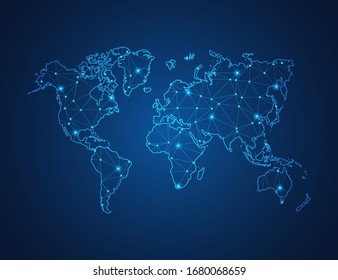 Business map of World modern design with polygonal shapes on dark blue background, simple vector illustration for web sitedesign, digital technology concept.