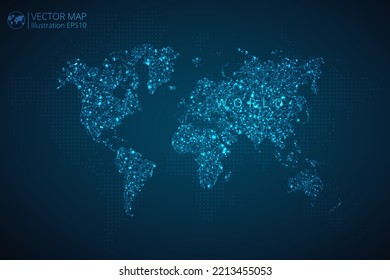 Business map of World modern design with abstract digital technology mesh polygonal shapes on dark blue background. Vector Illustration EPS10.