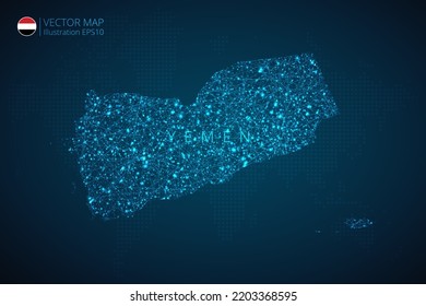 Business map of Yemen modern design with abstract digital technology mesh polygonal shapes on dark blue background. Vector Illustration EPS10.