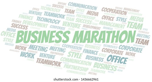 Business Marathon word cloud. Collage made with text only.