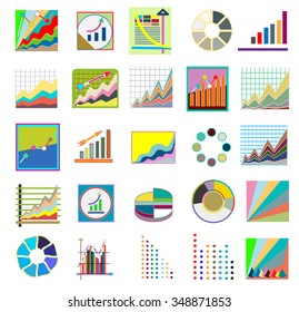 Business market elements diagrams and graphs flat icons, isolated vector illustration.