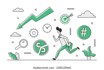 Business market evolution and crisis period. Economic fall and financial loss vector monocolor illustration