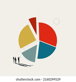 Business market share with pie chart presentation, vector concept. Symbol of teamwork, cooperation. Minimal design eps10 illustration