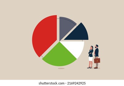 Presentación de la cuota de mercado empresarial con gráfico circular. Símbolo de crecimiento, éxito. 