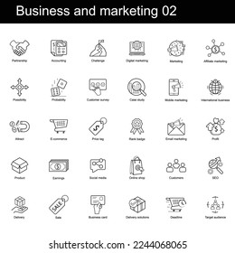 Business and marketing 02 icons Vector set. 30 of high quality black outline icons.