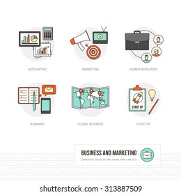 Business, marketing and advertising concepts, thin line objects and icons set