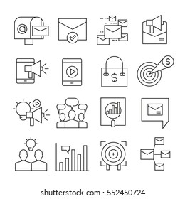 business marketing and advertising icons outline on white background