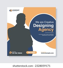 Business marketing agency, Creative designing agency promotion social media post template. Editable square banner design.