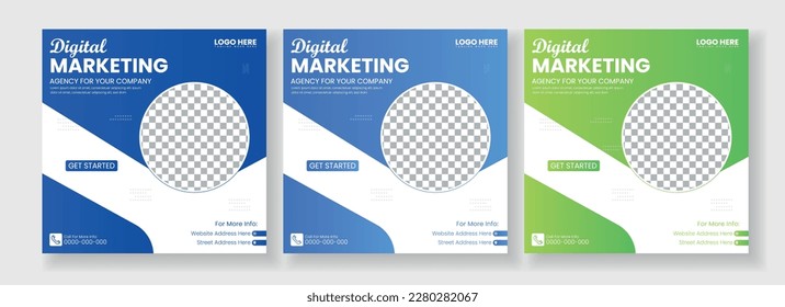 Business marketing agency promotion social media post template. Editable square banner design with place for the photo.