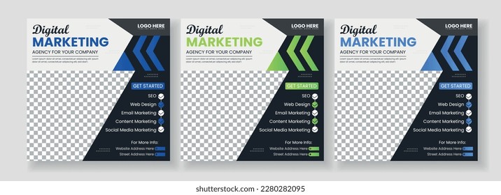 Business marketing agency promotion social media post template. Editable square banner design with place for the photo.