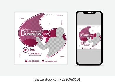 Business marketing agency promotion social media post template. Editable square banner design with place for the photo. 