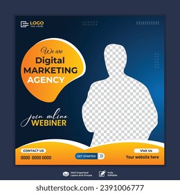 Business marketing agency promotion social media post template. Editable square banner design with place for the photo.