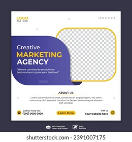 Business marketing agency promotion social media post template. Editable square banner design with place for the photo.
