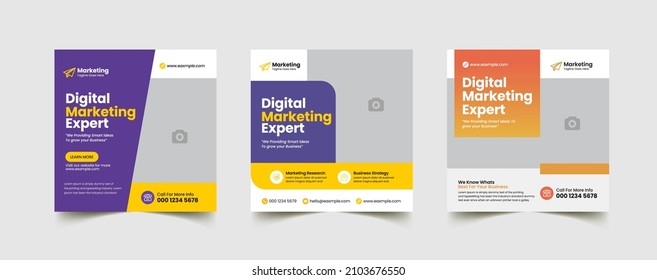 Business marketing banner for social media post template. Digital modern web banner design with blue background and abstract yellow shape