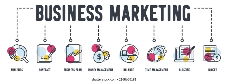 Business marketing banner web icon. analytics, contract, business plan, money management, balance, time management, blogging, budget vector illustration concept.