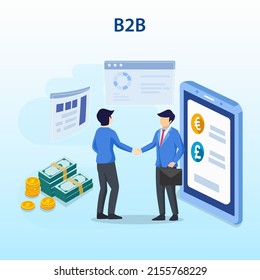 Business to Business Marketing concept, B2B Solution, Two business partners shaking hands.