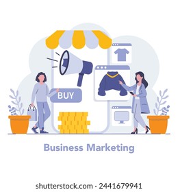 Business Marketing concept. Captivating online retail experience with strategic digital promotion and direct consumer engagement. Vector illustration.