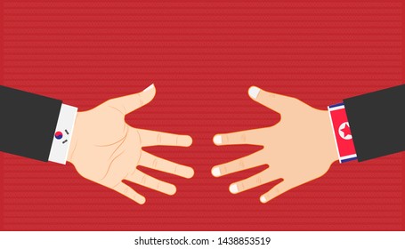 business marketing concept. country leader shake hand between north and south korea for trade relations. vector illustration eps10