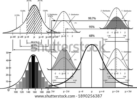 Business and Marketing Concepts, Standard Deviation , Gaussian Bell or Normal Distribution Population Pyramid Chart for Sample Size Determination.
