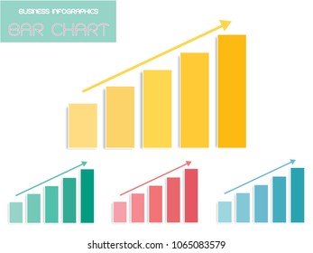 Business and Marketing Concepts, Vector Set of Bar Chart Infographics Background or Template Diagram in Four Assorted Colors, Yellow, Green, Red and Blue with Copy Space for Add Content.
