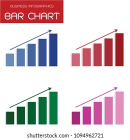 Business and Marketing Concepts, Vector Set of Bar Chart Infographics Background or Template Diagram in Four Assorted Colors, Blue, Red, Green and Pink with Copy Space for Add Content.
