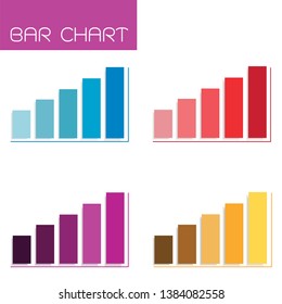 Business and Marketing Concepts, Vector Set of Bar Chart Infographics Background or Template Diagram in Four Assorted Colors, Blue, Red, Purple and Yellow with Copy Space for Add Content.