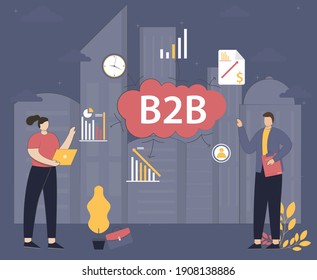 Business to business marketing deal agreement concept vector illustration. B2B way of communication. B2B Solution, marketing concept. Flat design vector illustration