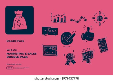 Business and marketing doodle icon illustration set with solid style vector illustration