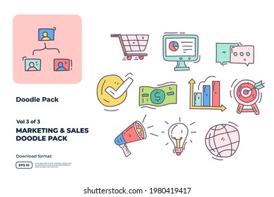 Business and marketing doodle icon illustration set with fill color style vector illustration