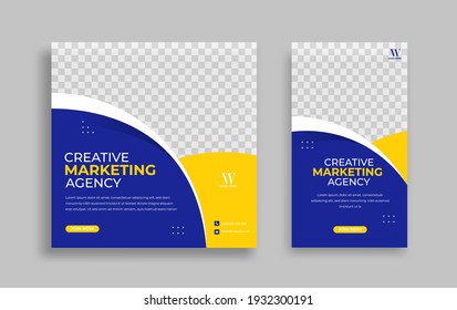 Business marketing Editable minimal square banner template. Yellow blue White background color with geometric shapes for social media post, story and web internet ads. Vector