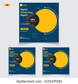 Business marketing Editable minimal square banner template. Yellow blue White background color with geometric shapes for social media post, story and web internet ads. Vector