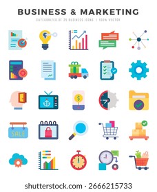 Elementos de Negocios y Marketing. Conjunto de iconos de Web plano. Simple Ilustración vectorial.