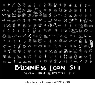 Business, marketing, finance hand draw sketch vector doodle icons set on blackboard