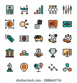 Business marketing with icon design can use with investment marketing online or display results on line with color fill. vector infographic.