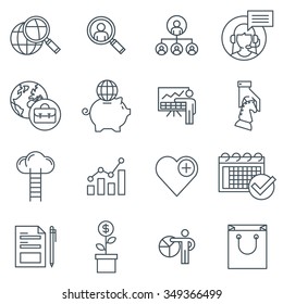 Business and marketing icon set suitable for info graphics, websites and print media. Black and white flat line icons.