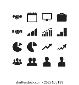 Business and Marketing Icons Set Analytics, Growth, Teamwork, and Finance Symbols.Versatile business icons set for marketing, analytics, finance, growth, teamwork and strategy. 
