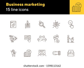 Business marketing icons. Set of line icons. Key, man with cart. Finance concept. Vector illustration can be used for topics like banking, business