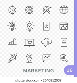Business and marketing icons set. Thin line. Editable stroke. Vector illustration