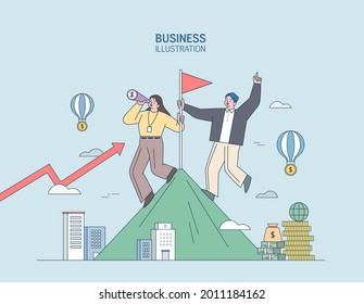 Business Marketing illustration. men and women engaged in business
