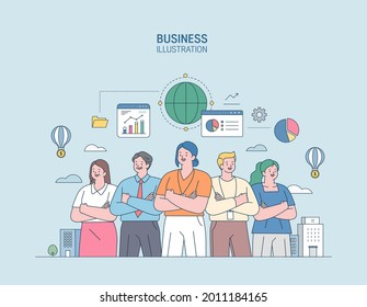 Business Marketing illustration. men and women engaged in business
