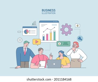 Business Marketing illustration. men and women engaged in business
