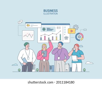 Business Marketing illustration. men and women engaged in business
