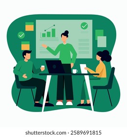 Business Marketing illustrations. Characters, men and women, taking part in business events. Trendy vector style. Vector illustration
