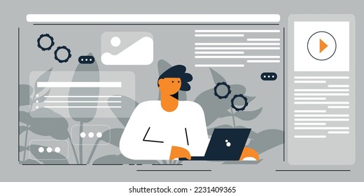 Business Marketing illustrations. Collection of scenes with men and women taking part in business activities. Team man and woman talk, discussion together. Vector modern flat illustration. 